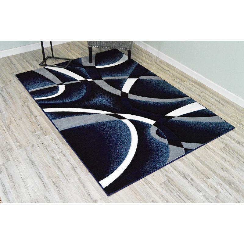 Ivy Bronx Mccampbell Abstract Navy Blue/White/Gray Area Rug & Reviews